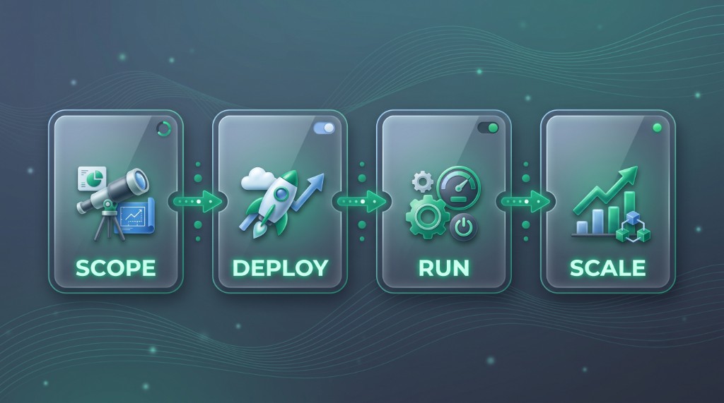 DiscvrAI engagement process: scope, deploy, run, scale